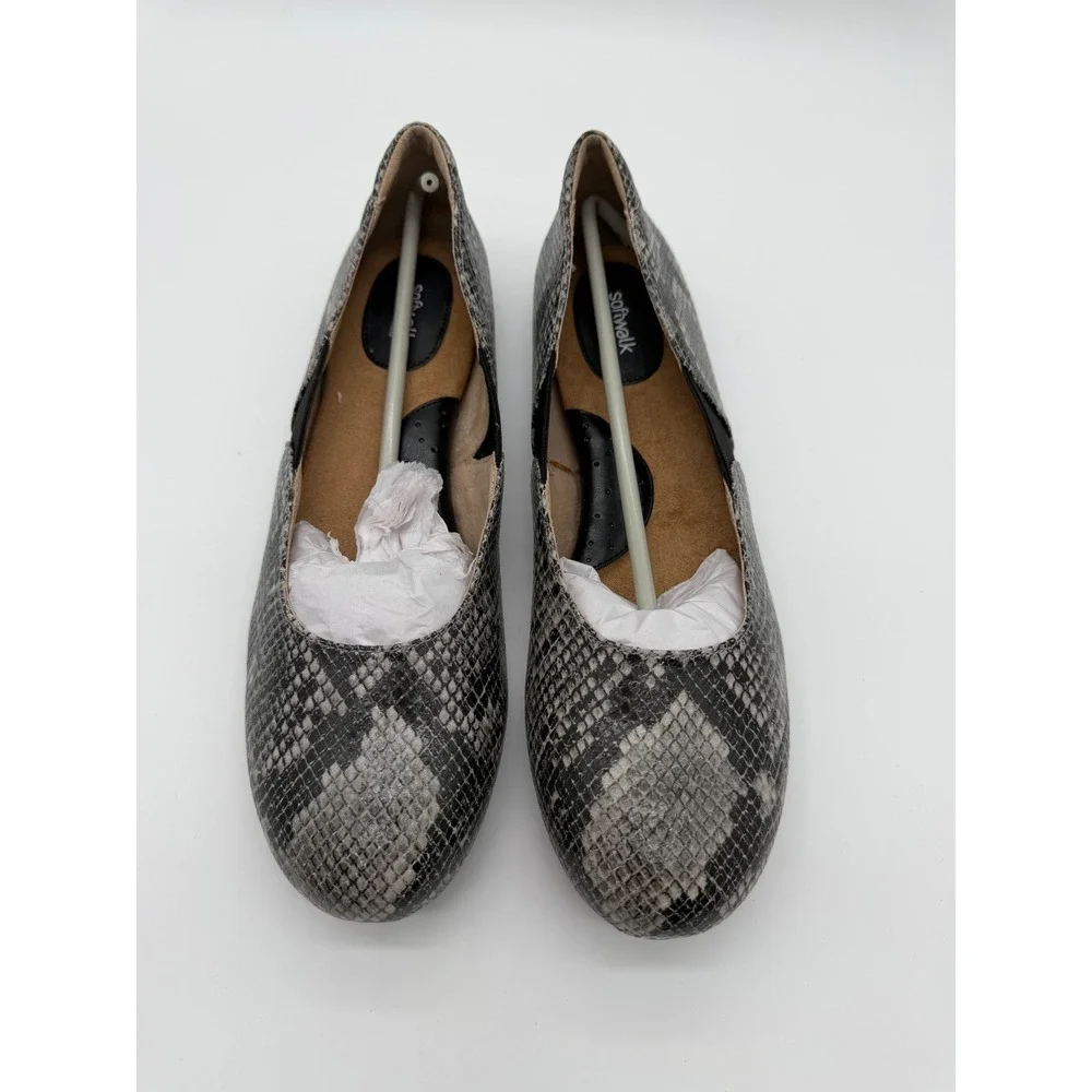 SoftWalk Norwich Snakeskin‎ Ballet Flats Black White Womens 10.5 N S1564-055